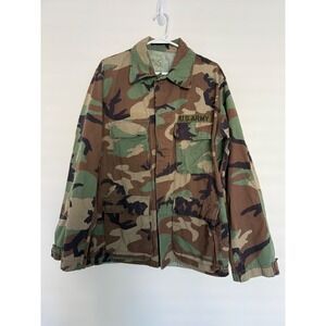 Vintage US Army Woodland Field‎ Jacket Medium Military Camouflage Green Brown